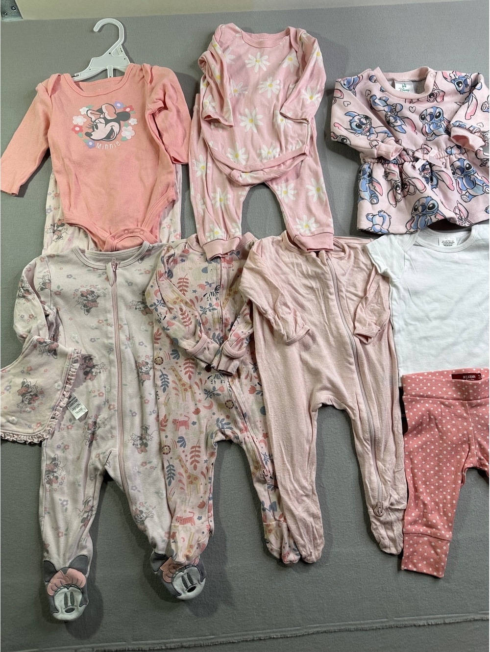 Baby Girl 3-6M 10 Pc Clothing Bundle Disney Stitch Minnie Sleepers Outfits
